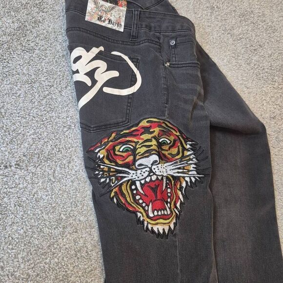 Ed Hardy Denim Tiger Head Embroidered Slim Flare Jeans Women's Size 32 - Picture 8 of 8